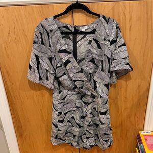 LOFT Black and Gray Leaf Pattern Romper